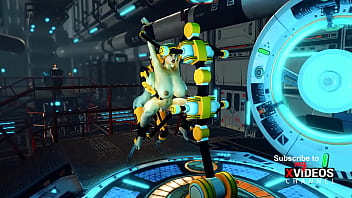 Lab-grown lust: hot shemale android reams captive cutie in fetish sci-fi frenzy.