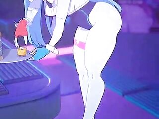 Cyberpunk porn where Rebecca is a little bitch who lets 'em bang her butt and cum on her face