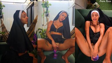 The hot nun gets wet by putting the monster cock in her big, tight pussy