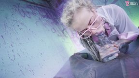 Tattood Girl with Glasses and Buttplug Fucks a Tattooed Dick, DP, Facial