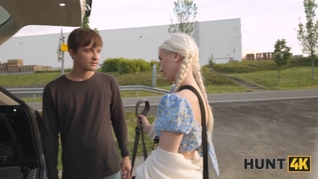 HUNT4K. Blonde babe was so sad so Hunter offered her fun and she loved to ride his big dick