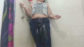 Wet jeans in shower