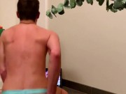 Young Jock Plays with Rosebud and Fists Through Swim Suit