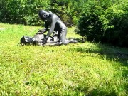 frogman humps an enemy frogman outside