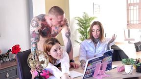 tattooed tutor fucks his two naughty girls during homeschooling