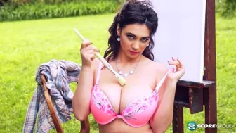 Alexya plays with her big tits outdoors in HD