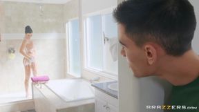 Young Spanish dude fucks his whorish stepmom in bed