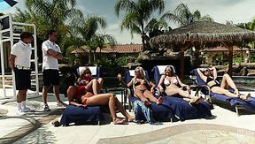 Provocative blonde Nikki Benz gets her slit hammered by pool attendant