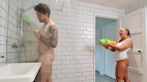 ”BRAZZERS - Beth Bennett Surprised Her Hubby In The Shower... with a water gun”