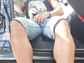 Touching my cock in the car in public... I get so banging hard