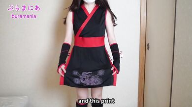 No bra no panties Japanese ninja strips down lingerie on camera