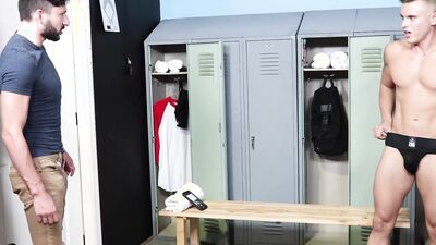 Cock hungry chap sucks his team mate Scott Demarco's johnson