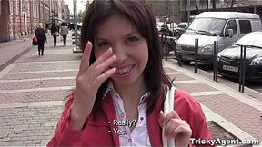 Teen blonde Euro girl sucks cock in tricky agent scene