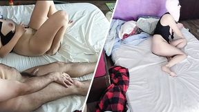 Blowjob with amateur wife, hairy pussy, big ass. Sensual massage of a hot couple with oil on the body.