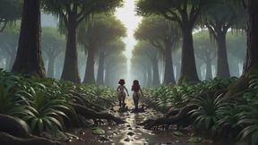 Two stunning women lose their clothes in a dark swamp searching for their friend and end up naked in the mud AI generated