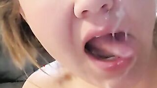 Hotwife eats and plays with her 5th load of cum