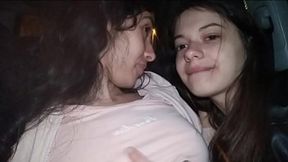Threesome sex with two s in car!!! Cum in mouth and swallow