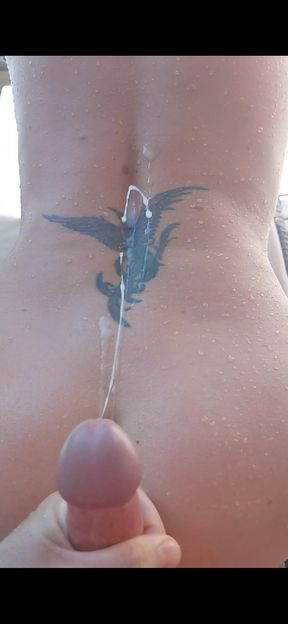 Slow motion cumshot by the pool