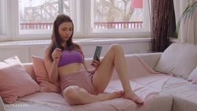 Big-boobed brunette Mila Azul knows how to play in solo style