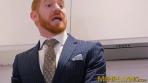 Executives enjoy sloppy blowjob before a rough analfucking