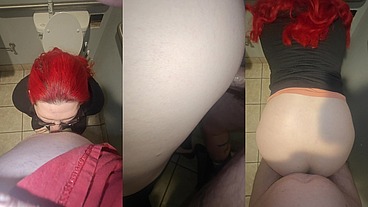 MtF Asian American redhead shemale cum slut ImpregnableLexa fucked by her Dominant WolfDaddy901 in public bathroom.