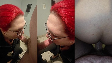 MtF Asian American redhead shemale cum slut ImpregnableLexa fucked by her Dominant WolfDaddy901 in public bathroom.
