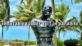 Inflatable rubber suit in paradise