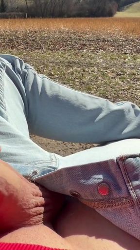 Jacking hard beautiful dick with view and cumming in the sun   Clip 2