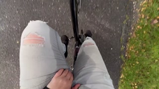 Real public desperate wetting accident in pants outside cycling