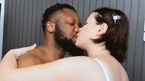 Fat MILF bounces on black cock and gets kissed