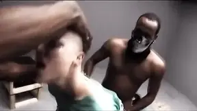 Hot shaved cutie takes on two giant black cocks