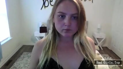 Chubby blonde teen stripping and masturbating