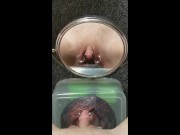 Pierced boyclit and (fake) labia rings; close up knotting my cunt