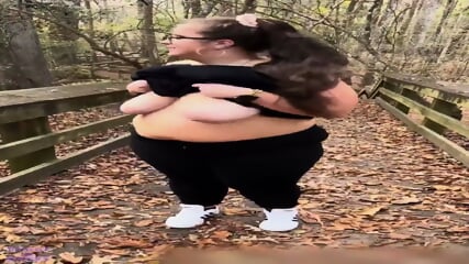Fucking Around In The Forest   amateur blowjob bbw doggy style risky sex public outdoors