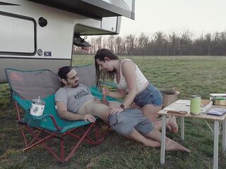 Would you go camping with us? Quick outdoor bang PAWG creampie