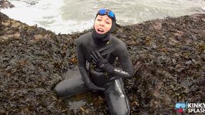 Rubbery Beach Encounter: Lucy's Neoprene Pussy Play With Stranger - AVI