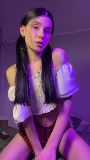 Slim and sexy, our girl sits alone, her fingers playing with herself