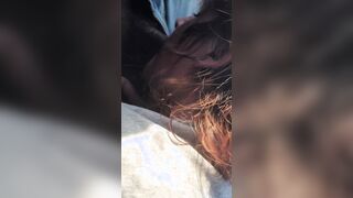 Road blowjob Cutie small skank blowing cock on a road trip