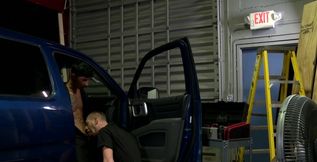 Condom anal and great blowjob by the EXIT sign