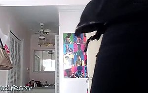 Big tit babe strips and dances