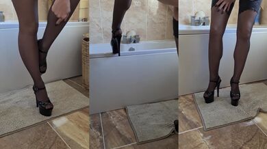 Hotwife in black nylons rubbing herself till she begs not to cum