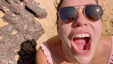 Deep throat, fuck pussy public beach , cum gargle swallow
