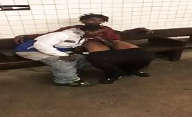 Two homeless guys having oral fun at a subway station