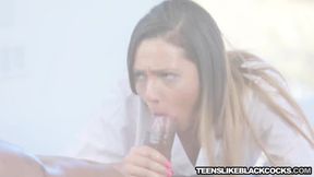 Teen Jaye Summers blows big cock before interracial banging
