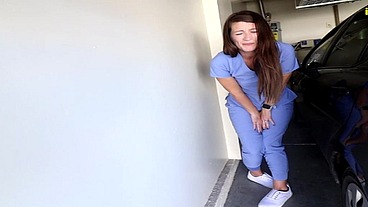 Nurse Constance pissing her nurse uniform scrubs