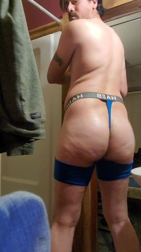 Blue shorts and thong