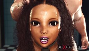 Restrained ebony gets ruthlessly pounded by machine