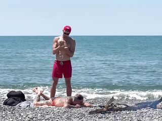 Great banging after swimming. Kit Belove quickly cums in Falcon Al butt right on the beach