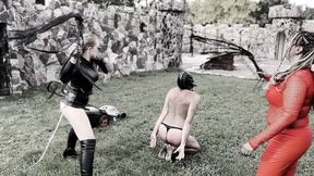 Real SLAVERY: Whipping the lawn mower bitch