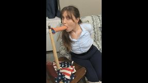 BRIANNE BLU BLOWS A BIGGER DILDO